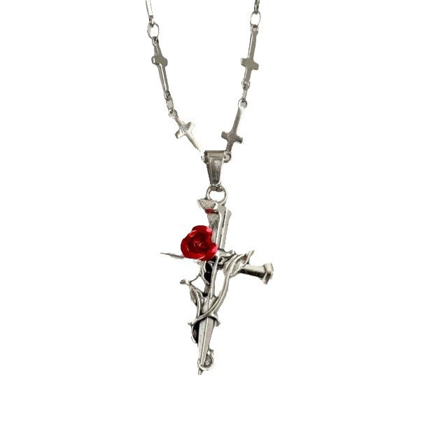 Wholesale Dark Gothic Punk Rock Rose Cross Necklace Retro Old Style Hot Girl